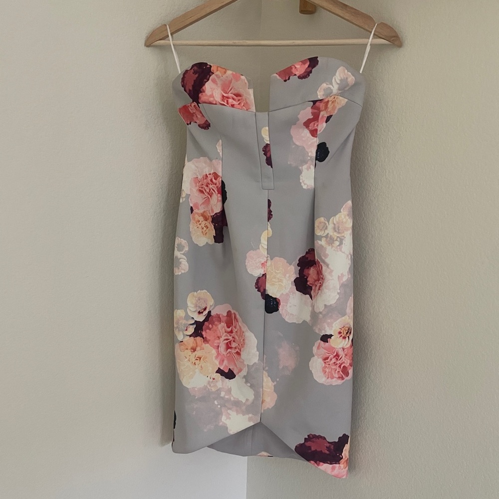 KEEPSAKE the Label Strapless Floral Mini Dress in Light Gray and Blush - Picture 2 of 5